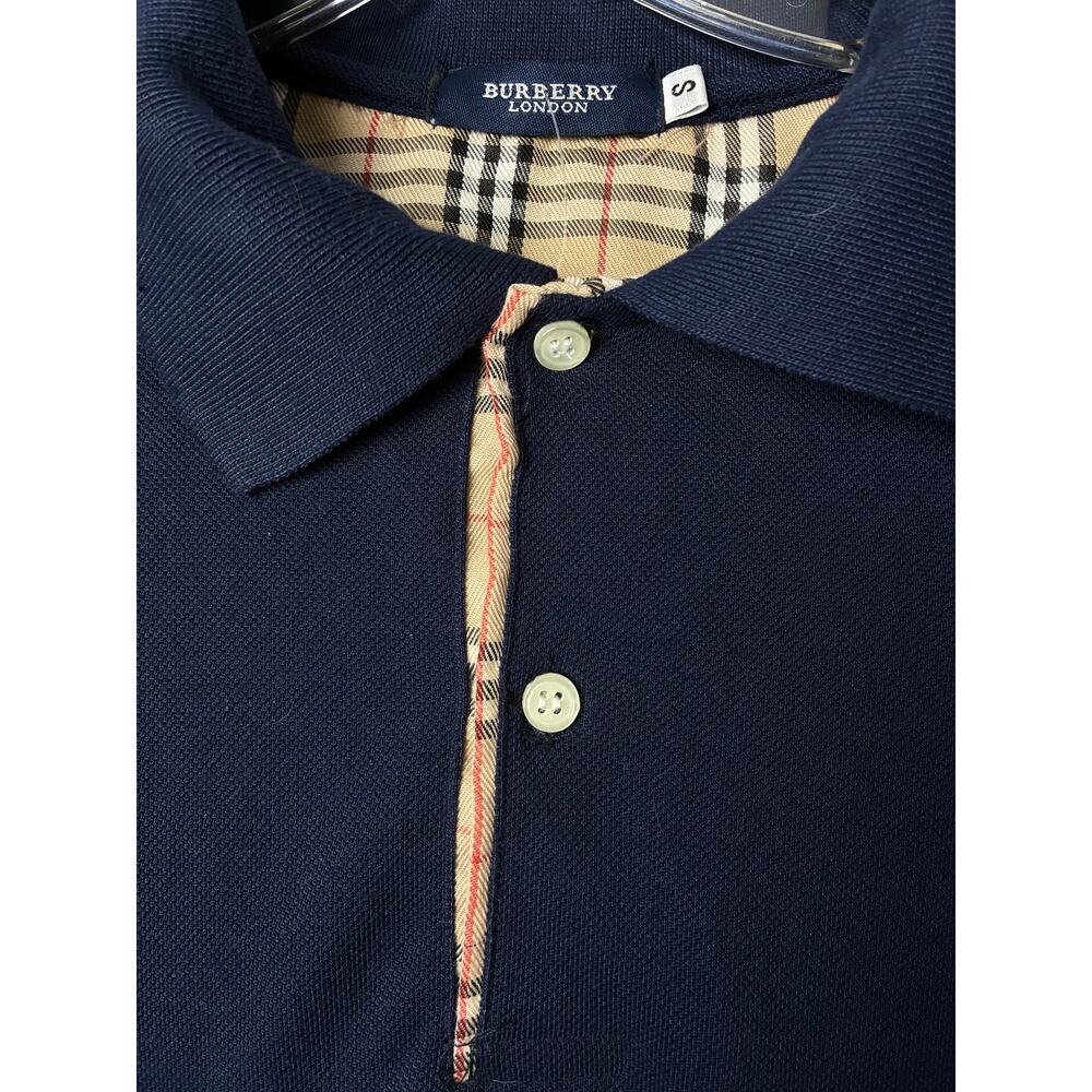 NWT Burberry Novo Check Polo Shirt Mens Small Navy Blue Iconic Plaid Old Money - Picture 3 of 7